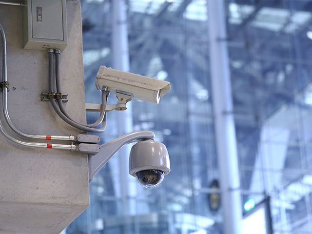 camera security or CCTV system installed on warehouse interior